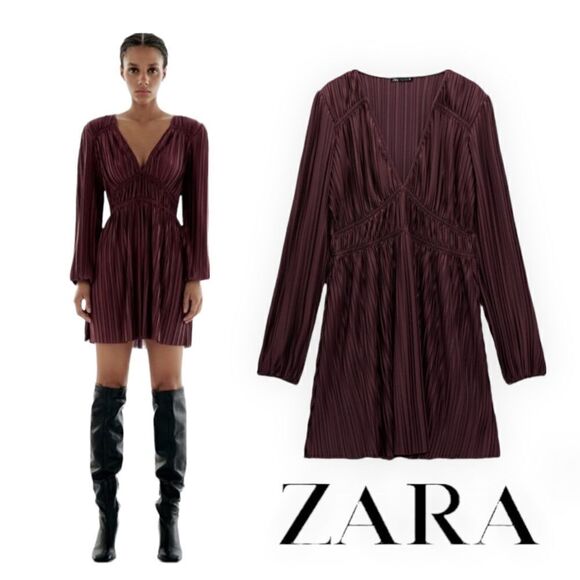 Zara Dresses & Skirts - ZARA | Brown | PLEATED DRESS